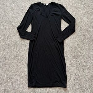 James Perse Midi Dress Womens M (2) Black V Neck Long Sleeve Casual Minimalist